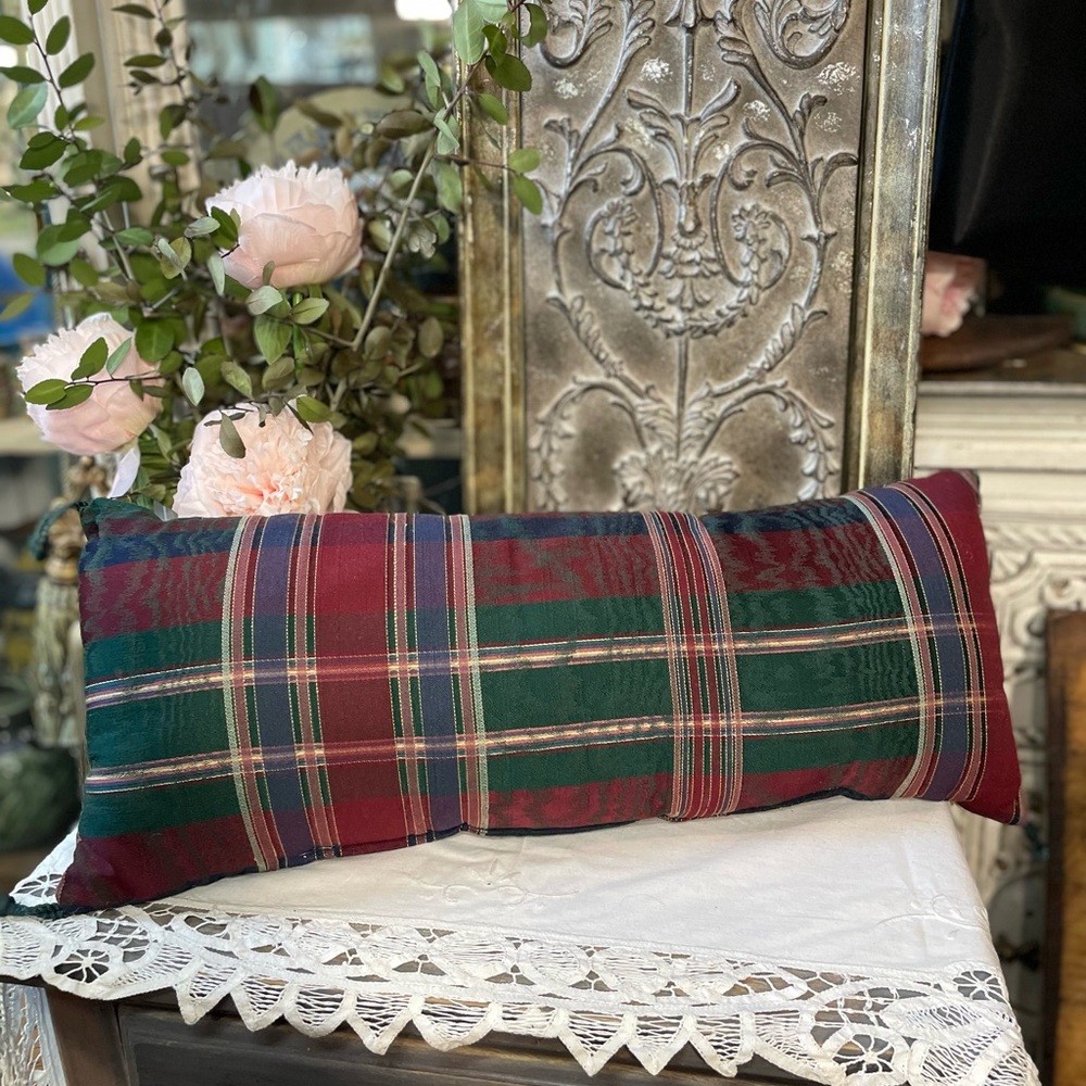 Plaid Lumbar Accent Pillow in Red & Green